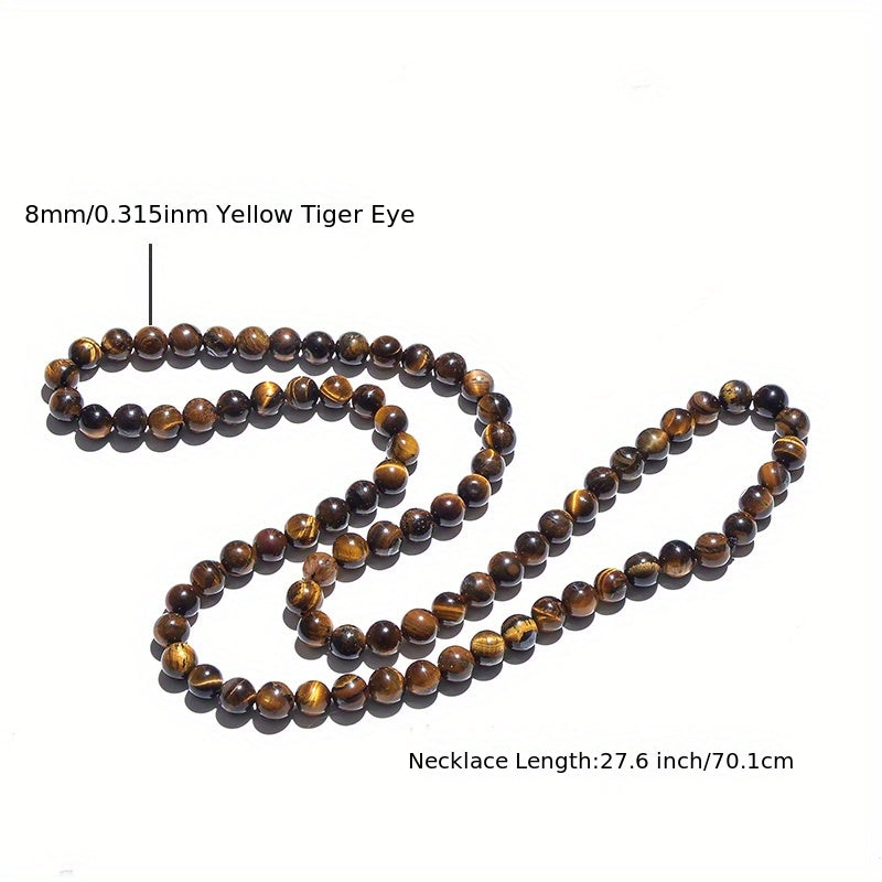 8mm Tiger Eye & Black Obsidian Beaded Necklace - Natural Stone Energy for Protection & Grounding