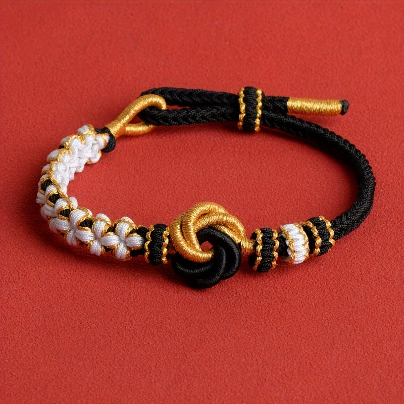 Handmade Mandala Knot Bracelet - Adjustable Charm with Golden Accents for Wealth & Abundance