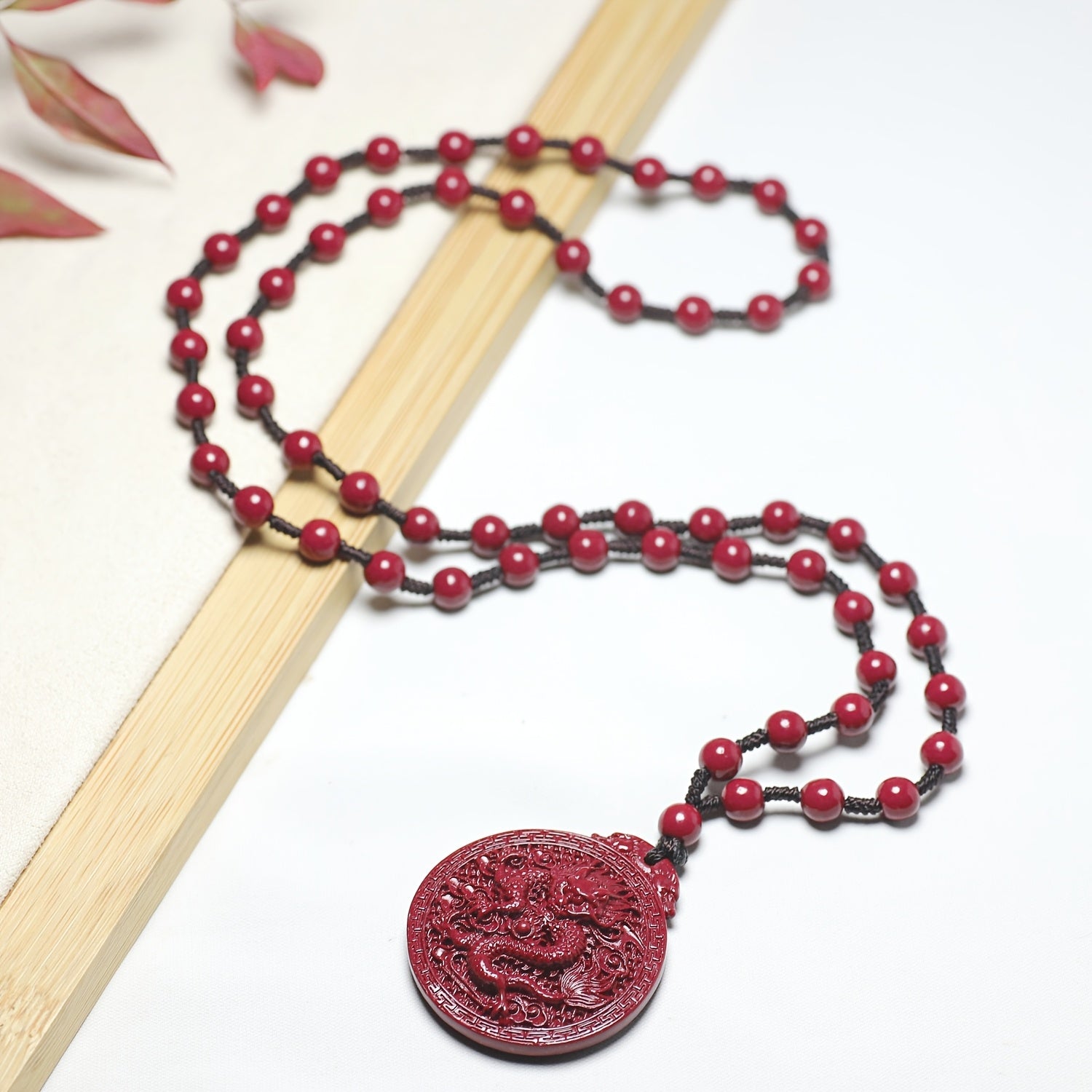 Red Cinnabar Dragon Pendant Necklace – Handcrafted Luck & Protection Charm
