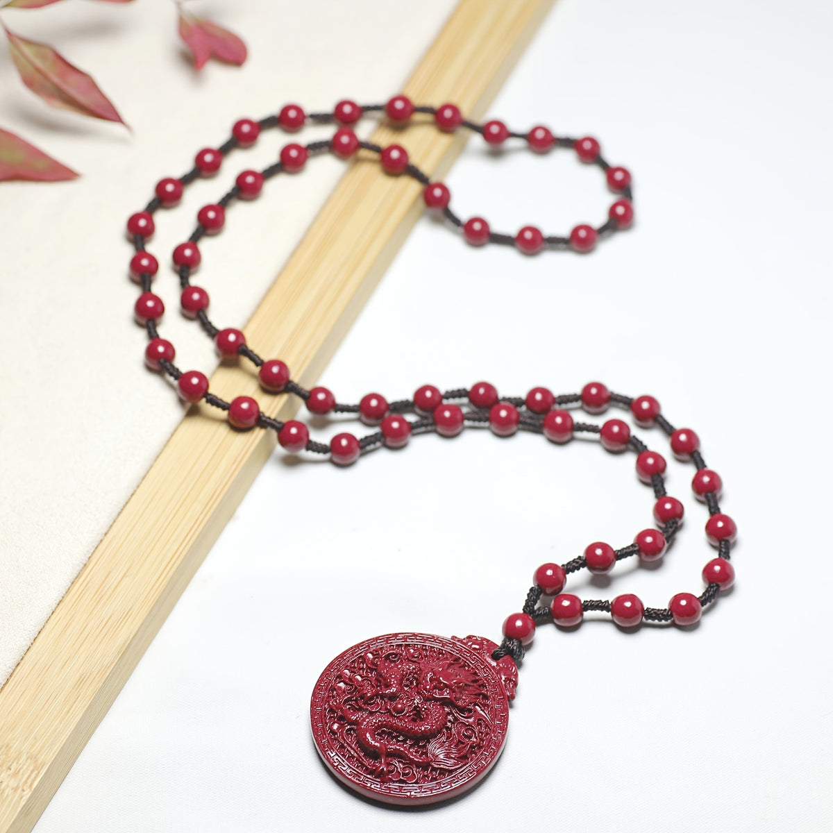 Red Cinnabar Dragon Pendant Necklace – Handcrafted Luck & Protection Charm