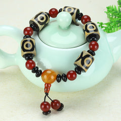 Three-Eyed Dzi Bead Bracelet for Spiritual Protection, Inner Peace, and Energetic Balance