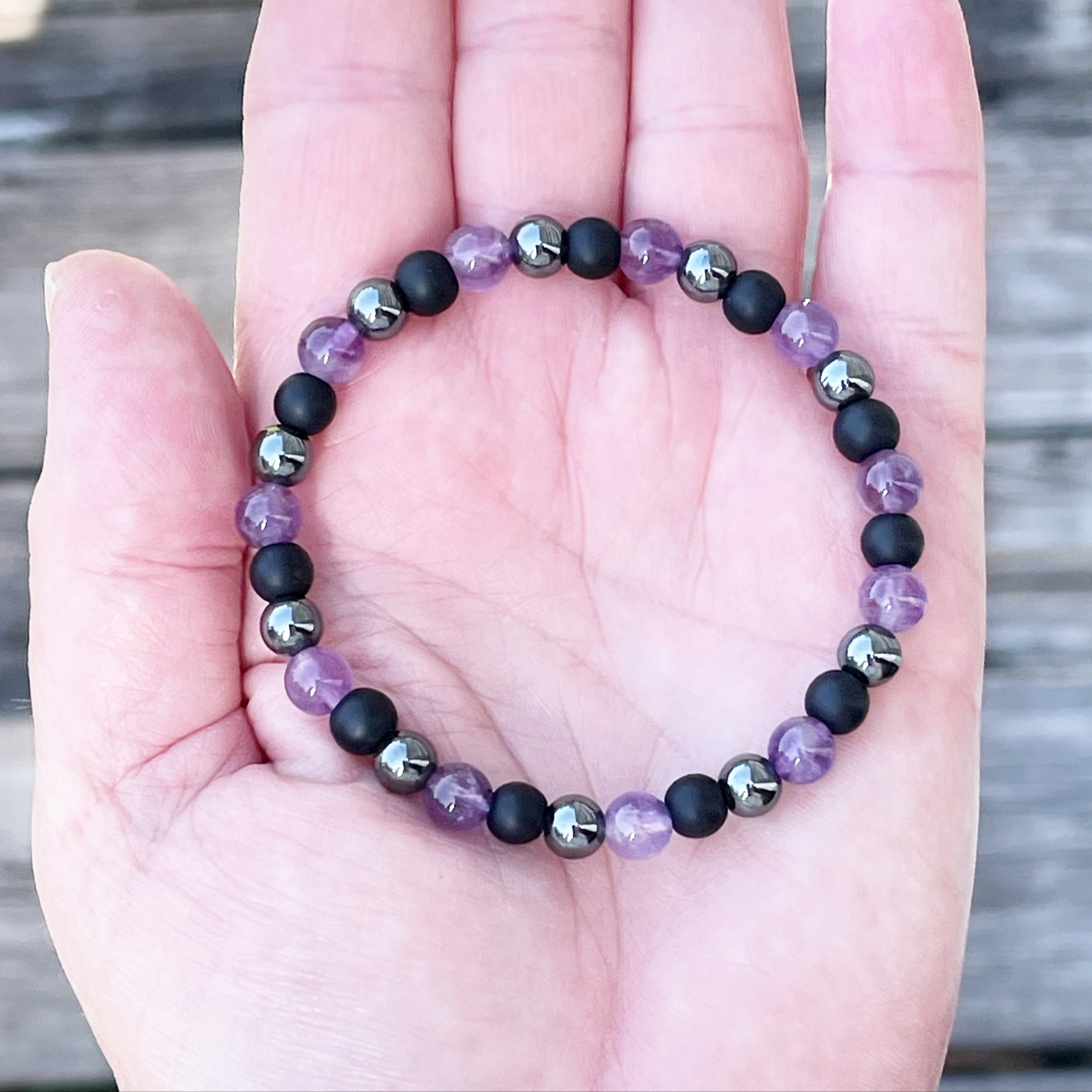 Grounding Protection Amethyst Hematite Bracelet - Spiritual Energy & Luck for Yoga Meditation