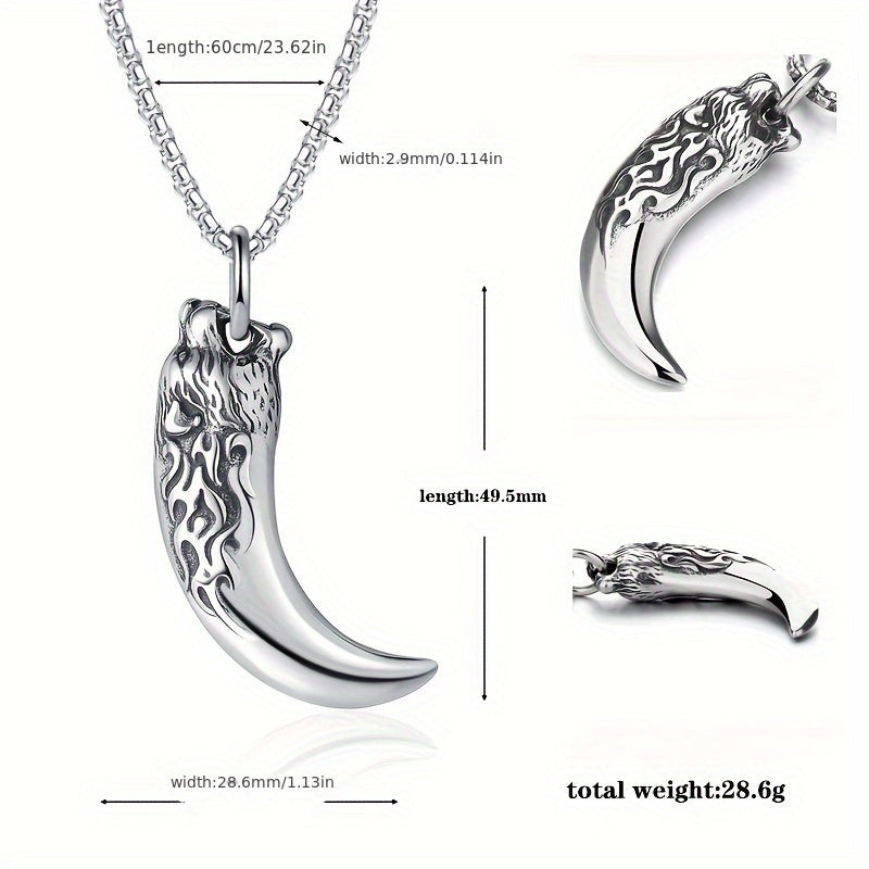 Titanium 316L Stainless Steel Wolf Tooth Pendant Necklace - Symbol of Strength & Protection