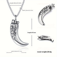 Titanium 316L Stainless Steel Wolf Tooth Pendant Necklace - Symbol of Strength & Protection