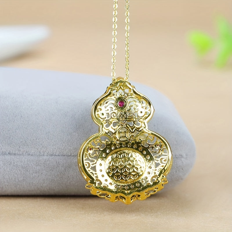 Chinese Gourd Pendant Necklace with Natural Stone - Prosperity & Protection Energy for Lucky Wear