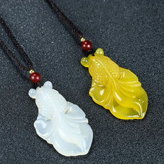 Men's Yellow Jade Fish Pendant Necklace for Prosperity, Abundance & Good Fortune