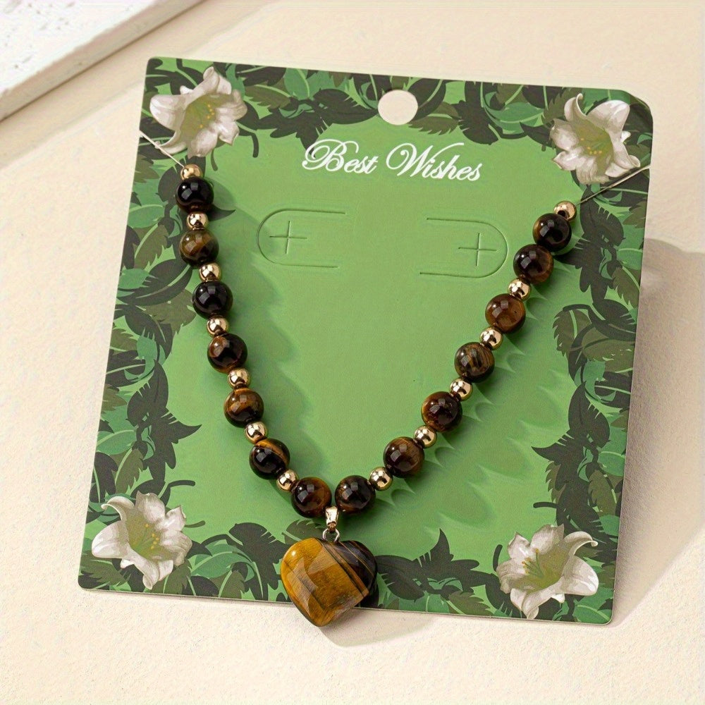 Spring/Summer Retro Maillard Clavicle Chain - Tiger Eye Stone & Golden Beads for Banquet Elegance & Spiritual Harmony