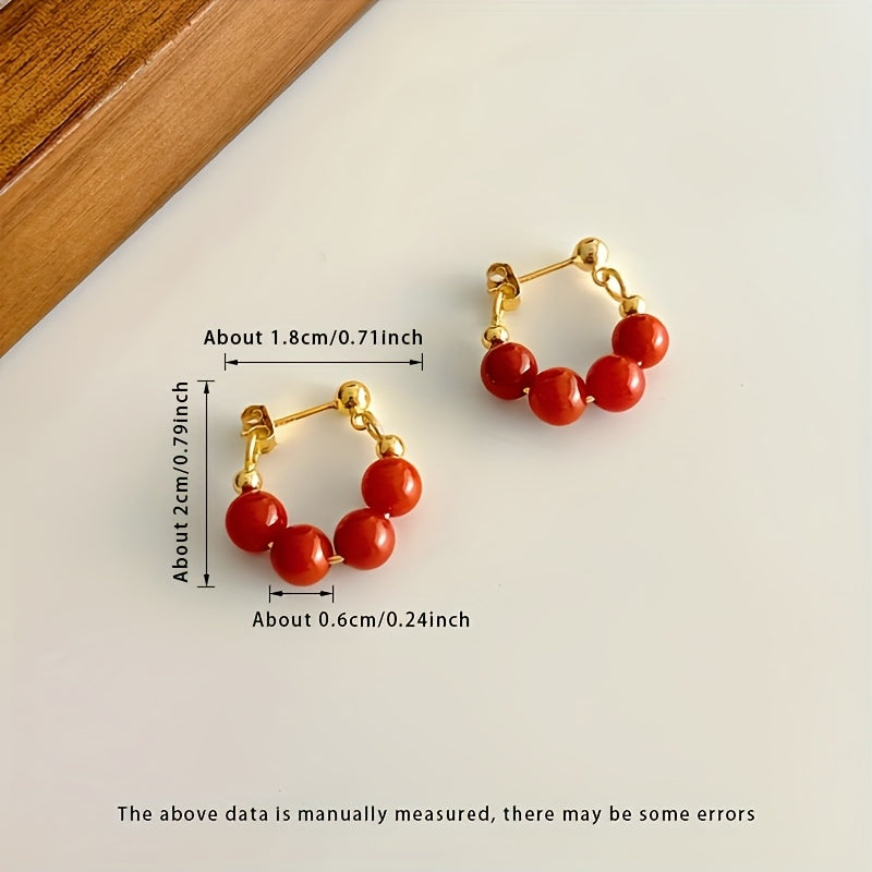 Natural Red Agate Hoop Earrings - 6mm Vintage-Inspired for Energy Balance & Daily Elegance