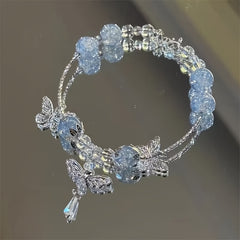 1pc Elegant Bohemian Bracelet - Pastel Blue Beads & Butterfly Charm for Harmony & Serenity