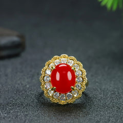 Elegant Red Agate Open Ring for Passion, Confidence, and Royal Style