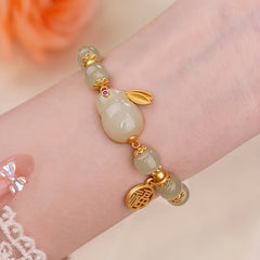 Cute Rabbit Pendant Glass Bracelet - Artificial Agate with Auspicious 'Fu' Charm for Harmony & Prosperity