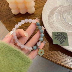 Natural Agate Lotus Bracelet — White & Green Beads with 925 Silver Accents  Calm Energy, Protection, Luck & Heart-Chakra Balance