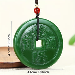 Imitation Jade Antique Coins Pendant Necklace - Emerald Green Prosperity Talisman for Men