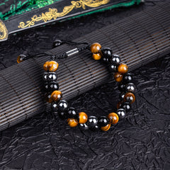 Tiger's Eye, Obsidian & Hematite 8mm Bead Bracelet - Triple Protection for Energy Balance & Spiritual Harmony