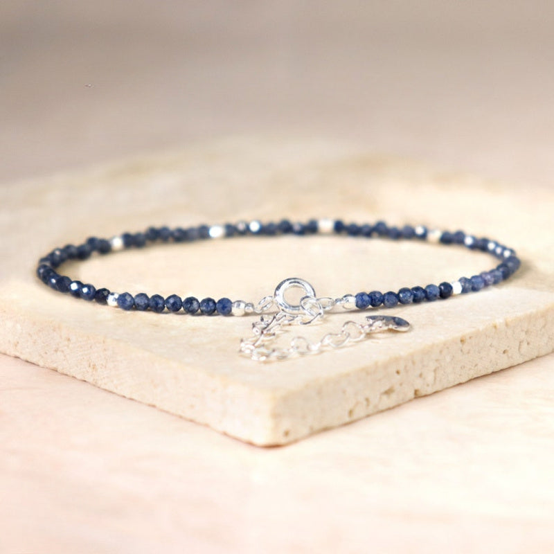 Blue Lapis Metal Beaded Bracelet - Minimalist Natural Stone for Energy Balance & Daily Elegance