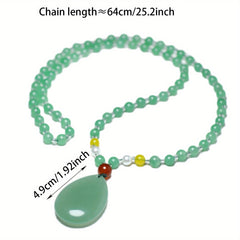 Elegant Faux Jade Teardrop Pendant Necklace - Harmony & Love Pendant with Pearl Accents