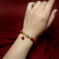 Cinnabar Ethnic Pendant Bracelet - Red & Green Bead Accents for Wealth Attraction & Blood Purification