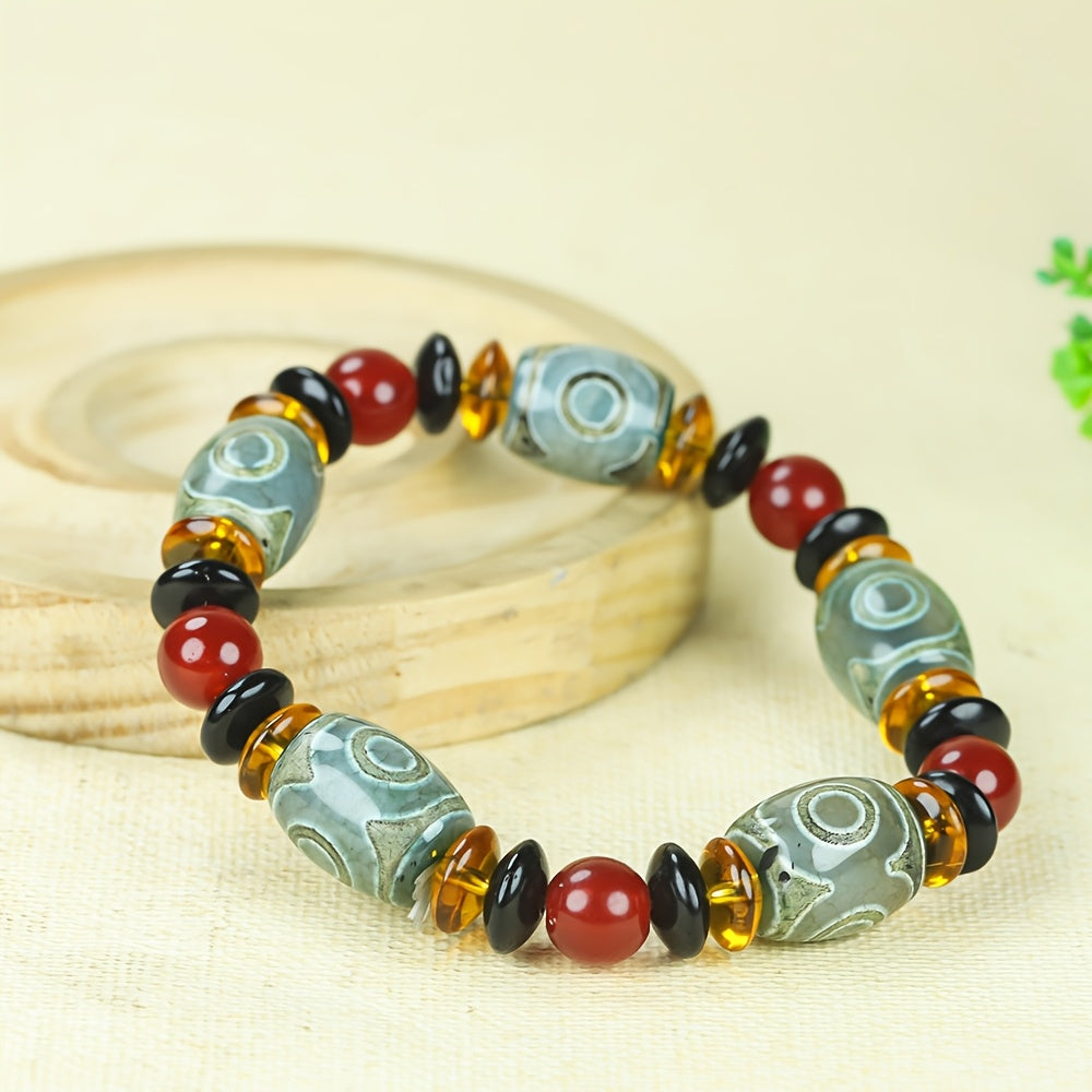 Vintage Bohemian Three-Eye Agate Necklace for Spiritual Protection & Emotional Balance