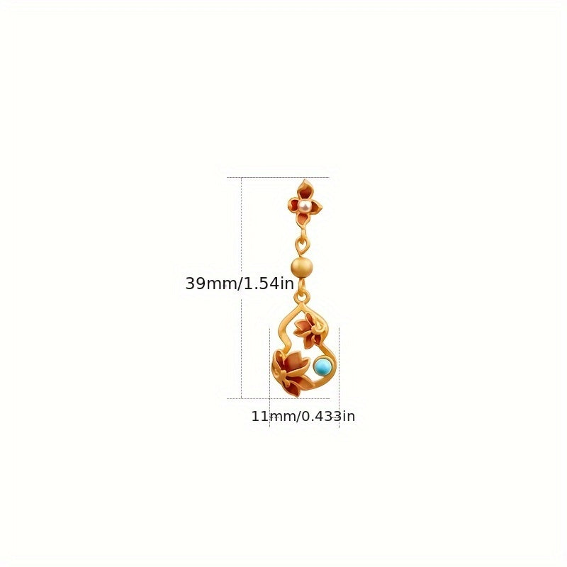 Golden-Plated Floral Gourd Earrings for Festive Energy Balance