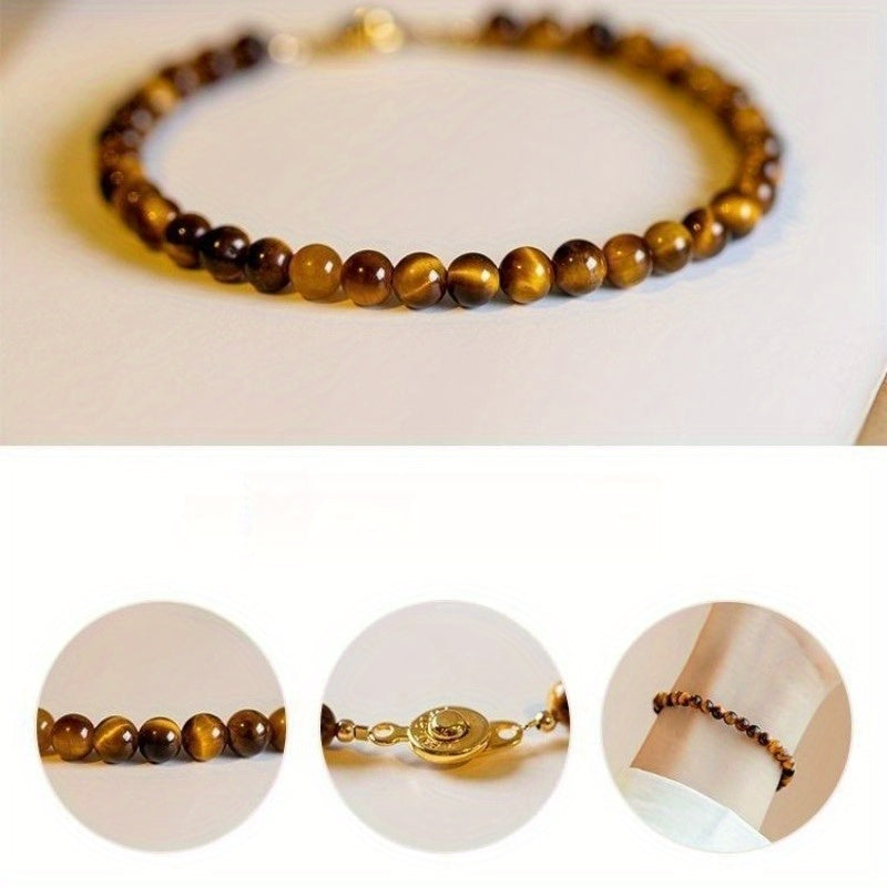 Synthetic Tiger's Eye Bracelet - Brown & Gold-Brown Striated Beads for Everyday Elegance & Energy Balance