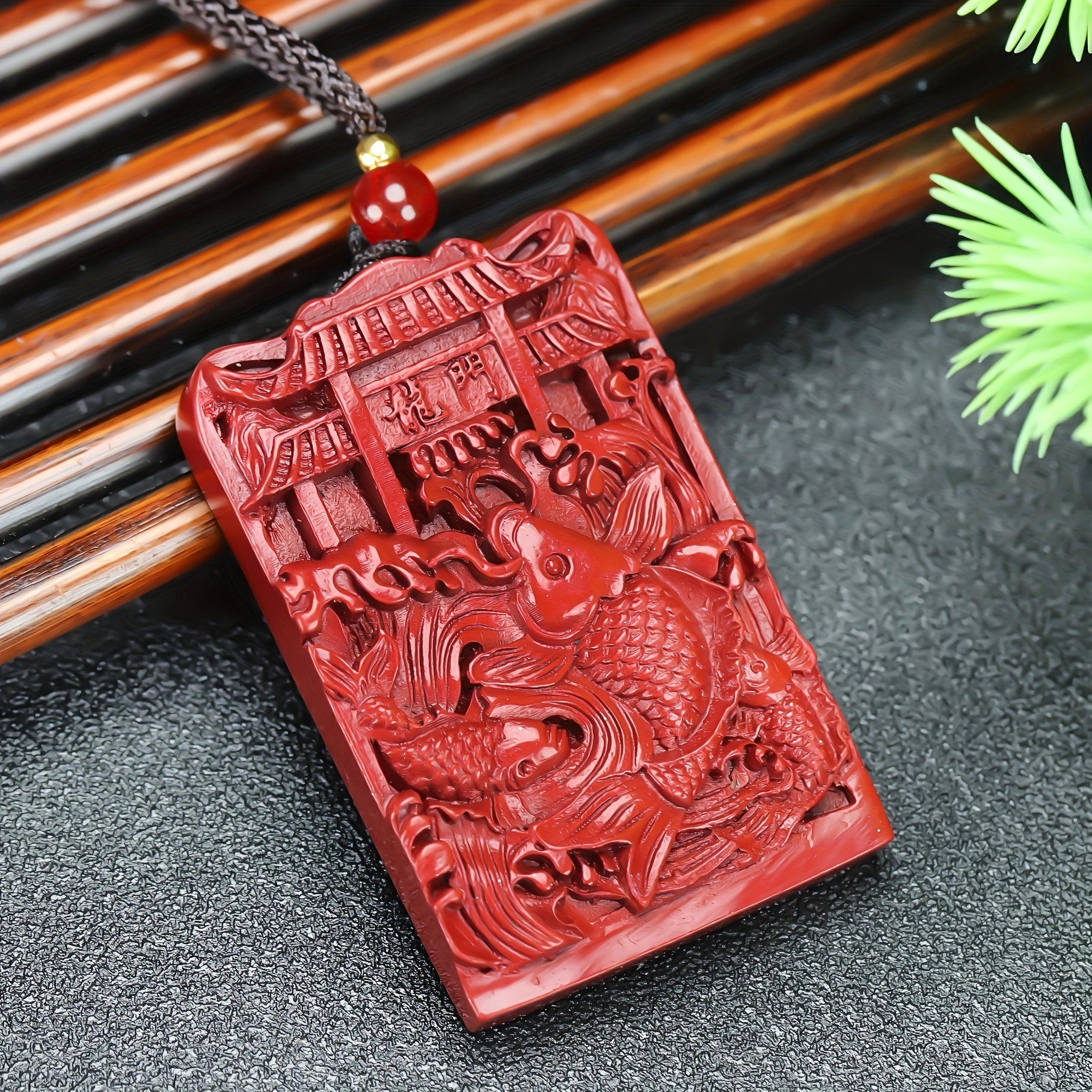 Sand Cinnabar Carp Jumping Over Dragon Gate Pendant for Prosperity & Protection, Unisex Spiritual Amulet