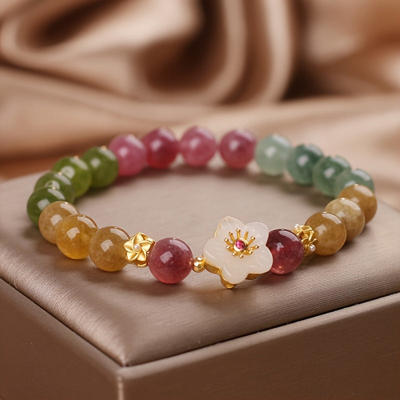 Vibrant Peach Blossom Charm Bracelet — Love & Harmony Enhancing Crystal Jewelry