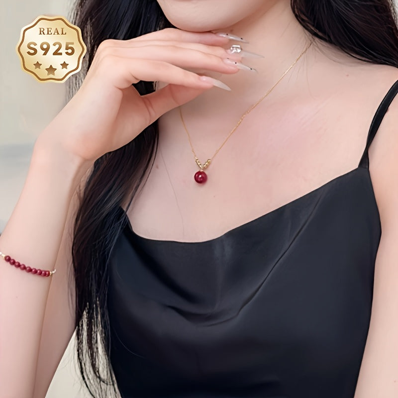 Women's Elegant Red Cinnabar Pendant Necklace - S925 Silver Harmony & Protection Talisman
