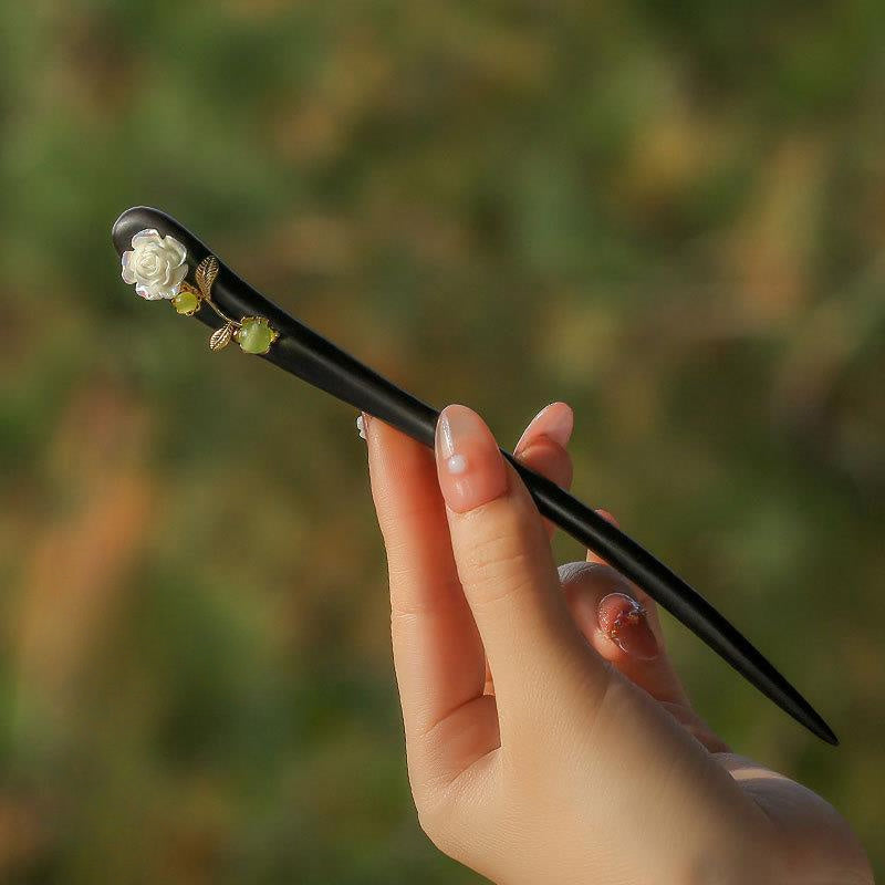 Elegant 2-Piece Rose Hair Clip Set - Wood Design with Natural Energy Flow for Mindful Adornment