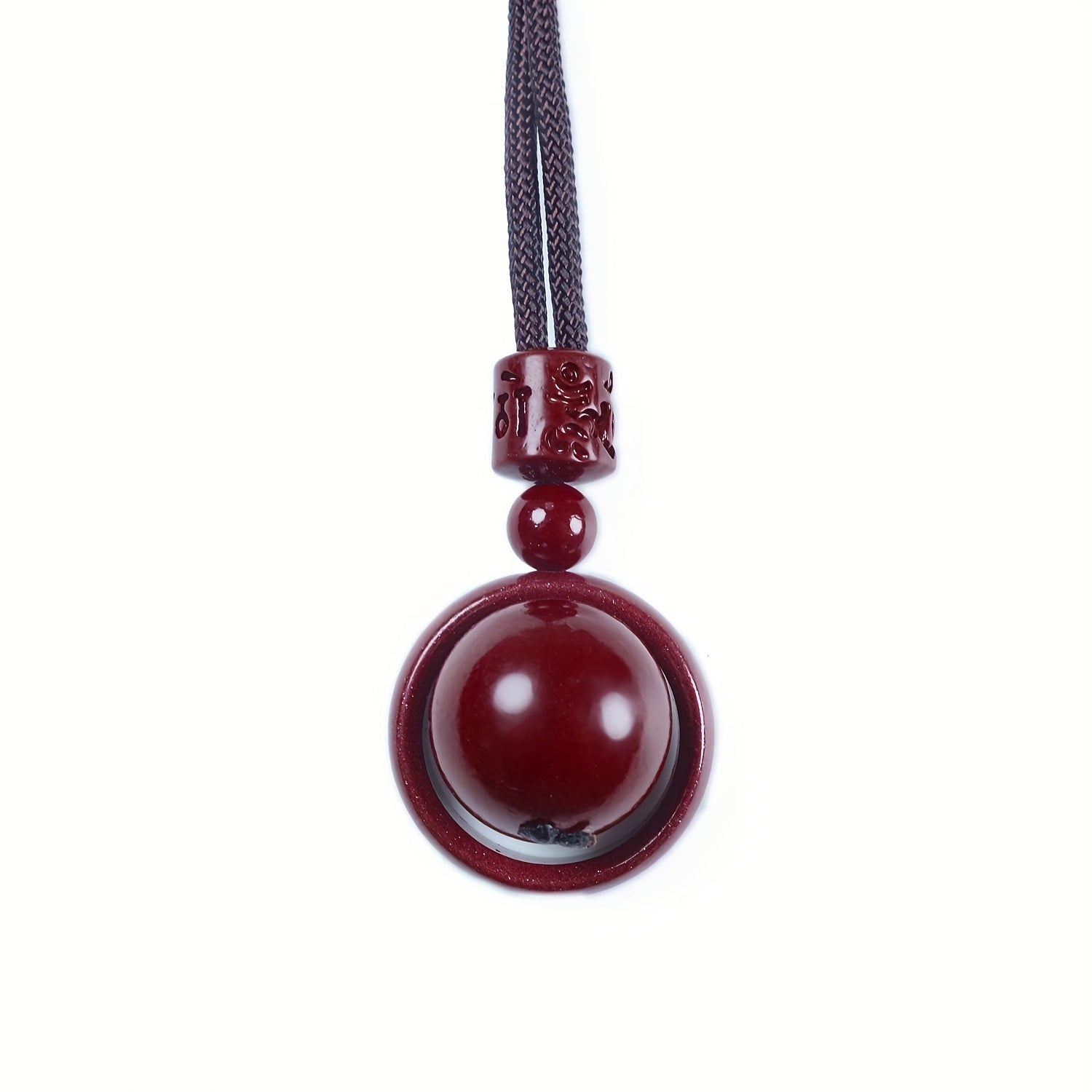 Cinnabar Transfer Wheel Pendant Necklace: Attract Wealth & Good Luck with Deep Red Energy