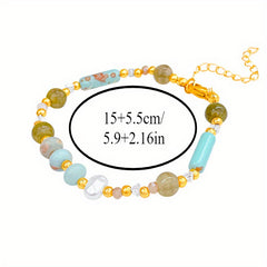 Bohemian Beaded Bracelet – Elegant Charm with White Stones & Golden Accents