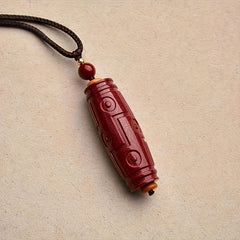 Chic Red Cinnabar Stone Bead Pendant Necklace Auspicious Energy Prosperity Amulet Daily Wear Unisex