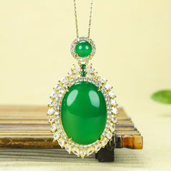 Elegant Green Agate Oval Pendant Necklace - Emotional Balance & Natural Energy Flow Jewelry