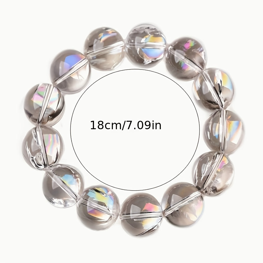 Classic White Crystal Bracelet Iridescent Rainbow Effect October Birthstone Spiritual Protection Good Luck Charm