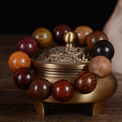 Multi-Wood Harmony Bead Bracelet – 12-Handcrafted Natural Wood Spheres for Energy & BalanceMulti-Wood Harmony Character Beads, Agarwood, Natural Sandalwood Bracelet for Men and Women