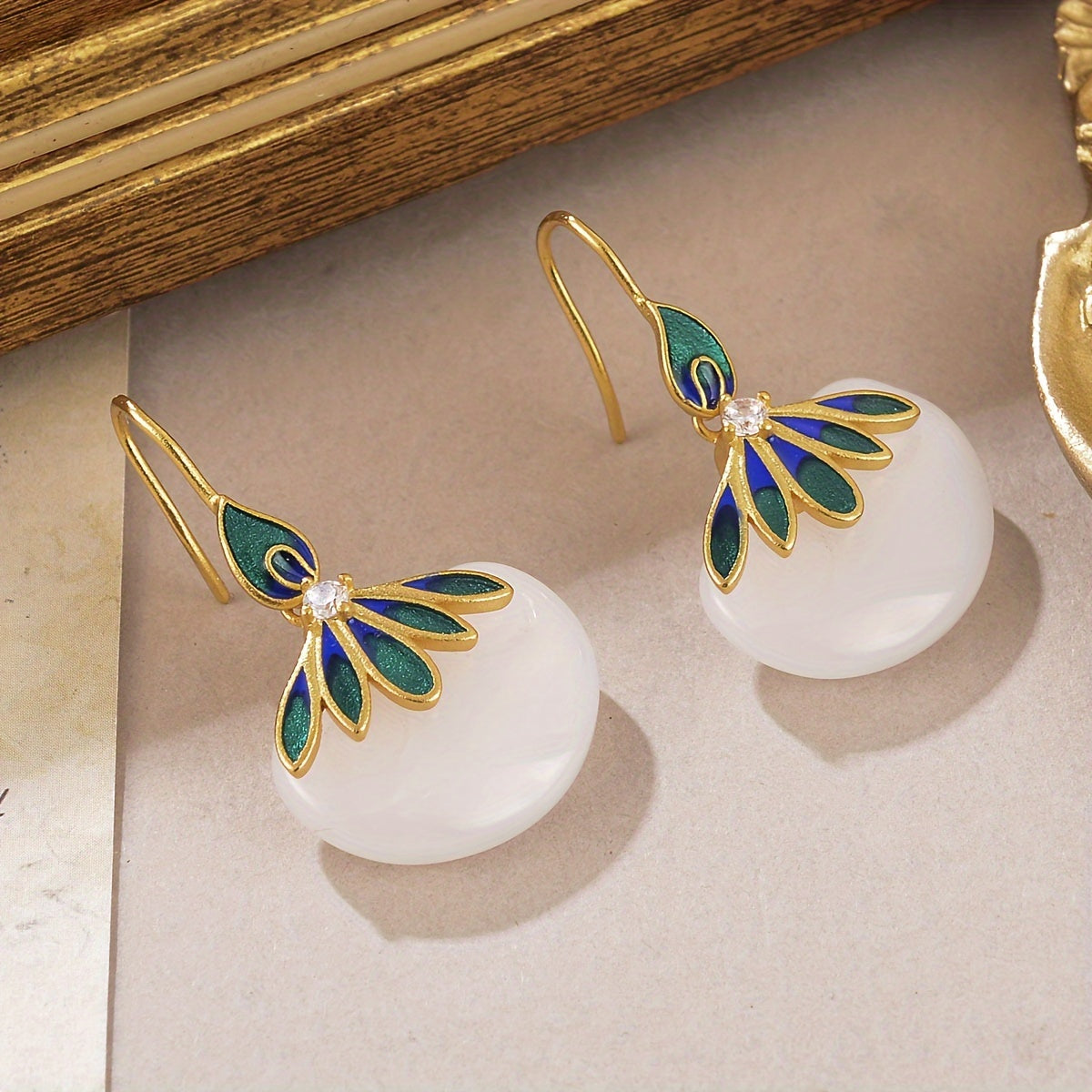Green Copper Peacock Earrings Sexy Dangle Festival Jewelry with Mind-Body-Spirit Balance