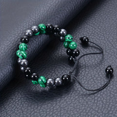 Handcrafted Green Malachite Double-Layer Braided Bracelet - Sporty Natural Stone Fashion with Energy Balancing