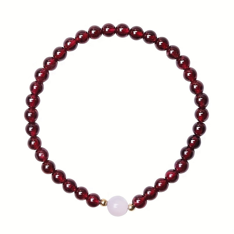 Vintage Garnet & White Bead Bracelet - Elegant Red Stone for Casual Wear & Holiday Gifting