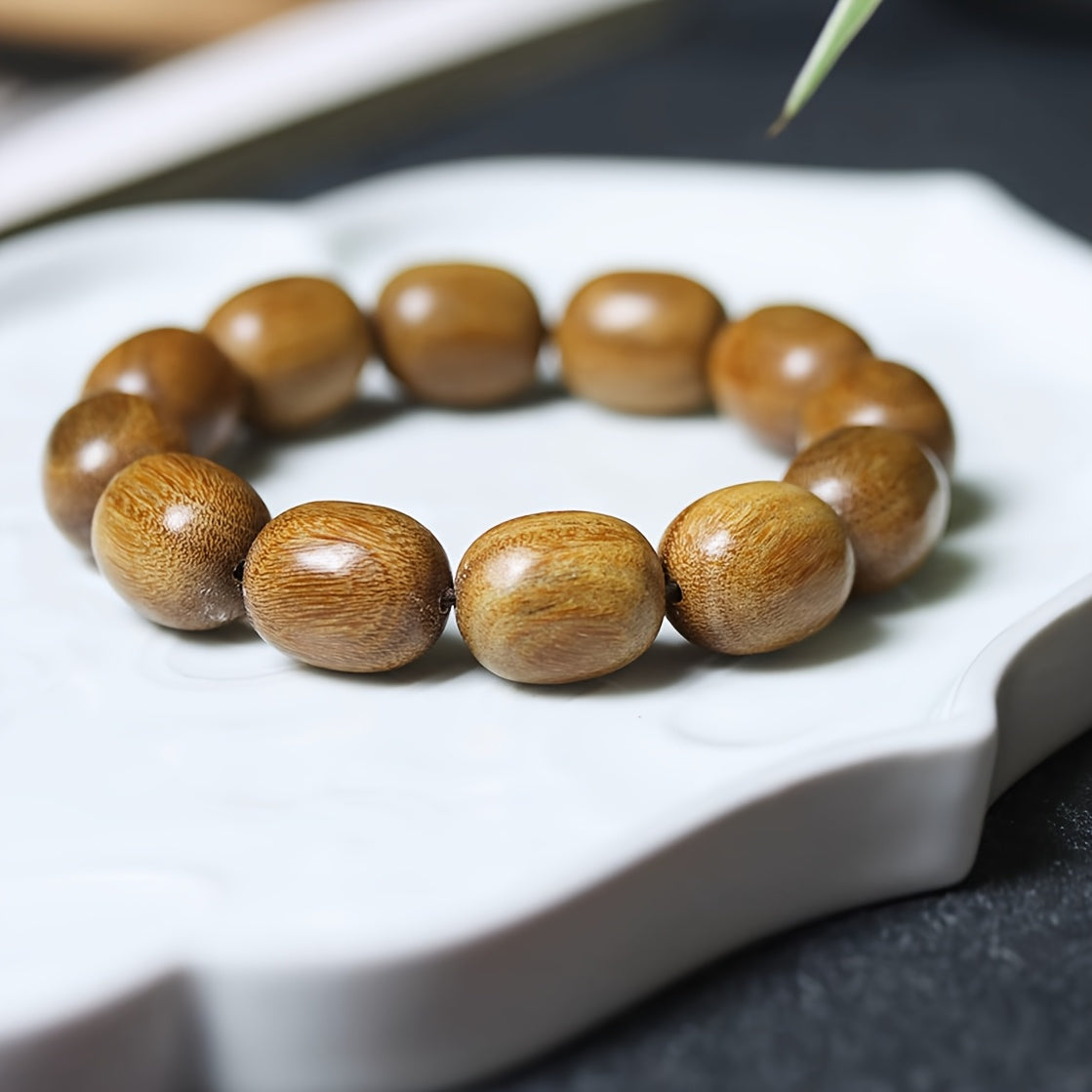 Green Sandalwood Bead Bracelet - Natural Energy & Eastern Charm for Men