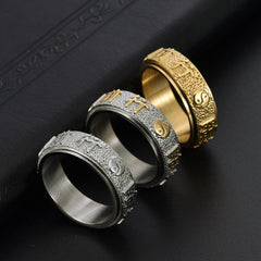 Men’s Stainless Steel Yin Yang Bagua Nine-Character Mantra Ring — Balance, Protection & Spiritual Harmony Amulet