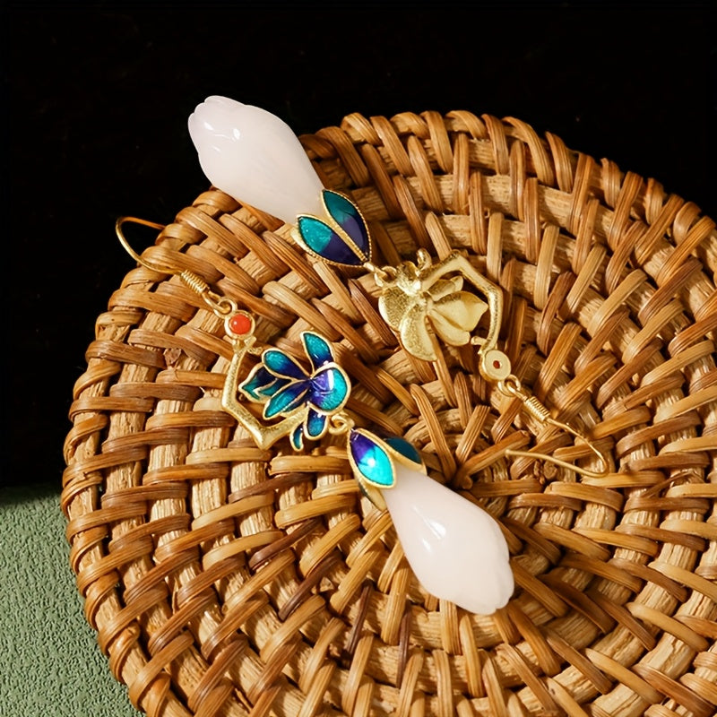 Chinese Enamel Flower Earrings - Eastern Elegance & Harmonious Energy for Daily Wear