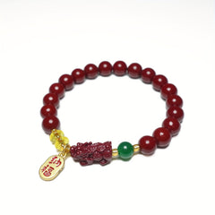 Elegant Cinnabar Beaded Bracelet with Pixiu Charm - Feng Shui Good Luck & Wealth Attraction for Men