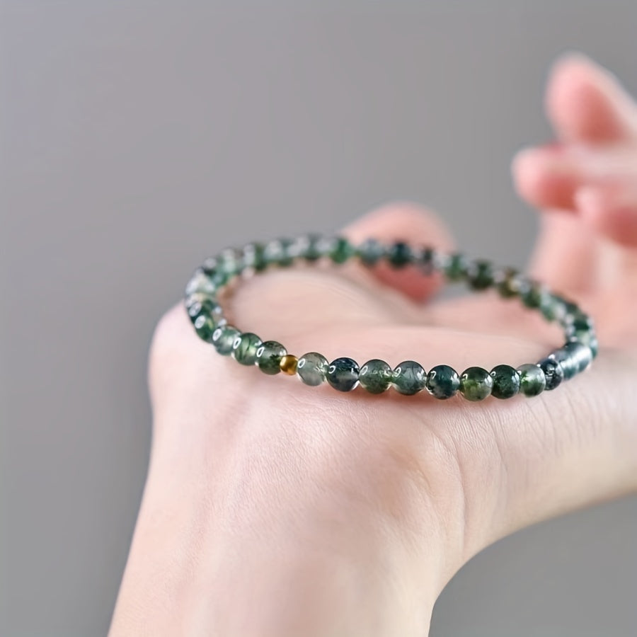 Moss Agate Bead Bracelet - 6mm Natural Stone for Growth & Connection