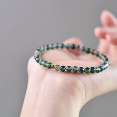 Moss Agate Bead Bracelet - 6mm Natural Stone for Growth & Connection