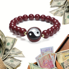 Elegant Cinnabar Tai Chi Beaded Bracelet - Good Luck & Wealth Attraction for Men