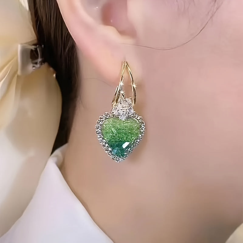 Glamorous Heart Shape Crystal Dangle Earrings - Sparkling Handcrafted Jewelry for Fashion-Forward Look - Hypoallergenic, Long-Lasting Shine - The Perfect Romantic Valentines Day Gift For Your Loved One