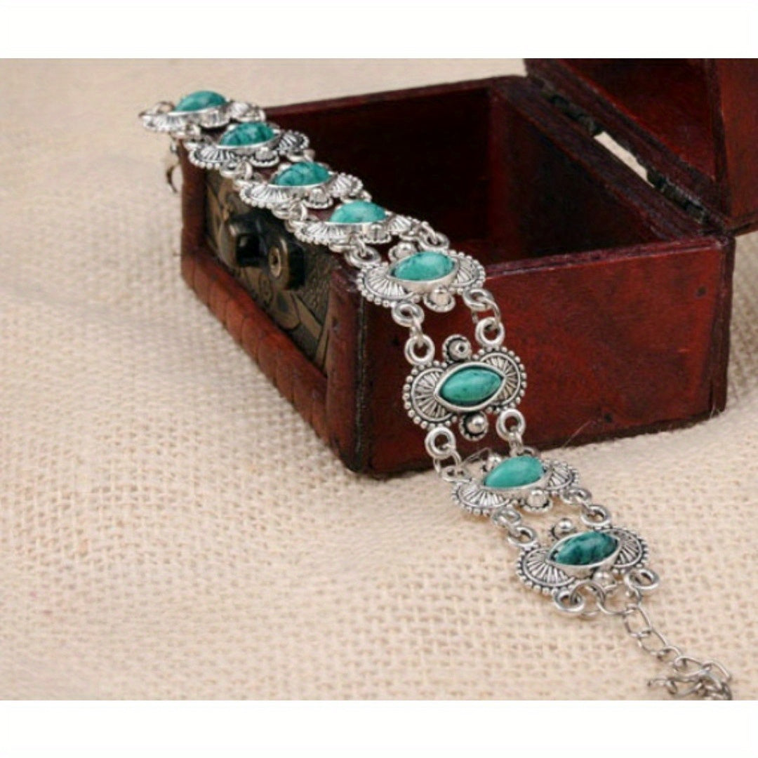 Vintage Tibetan Silvery Bohemian Turquoise Bracelet - Open Cuff with Mindful Energy & Spiritual Harmony