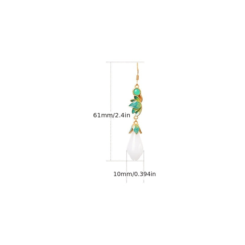 Vintage Inspired Teardrop Earrings with Synthetic White Jade Turquoise Accents Daily Wear Vacation Energy Enhancing July Birthstone Jewelry