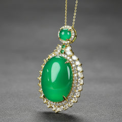Elegant Green Agate Oval Pendant Necklace - Emotional Balance & Natural Energy Flow Jewelry