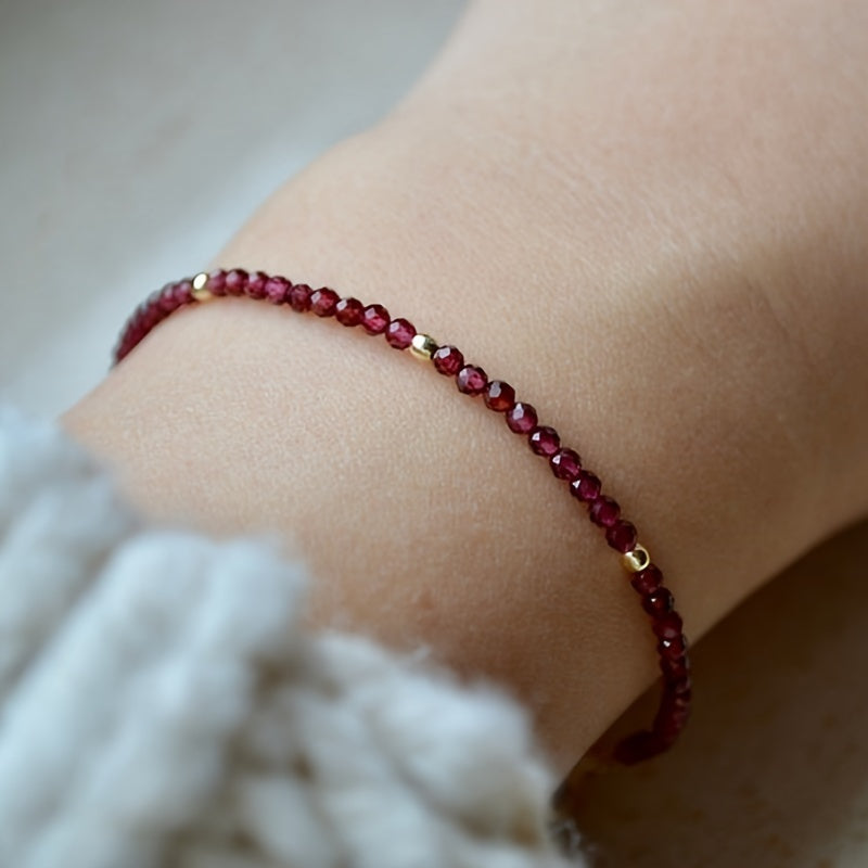 January Birthstone Garnet Small Bead Delicate Bracelet - Energy & Vitality for Daily Wear
