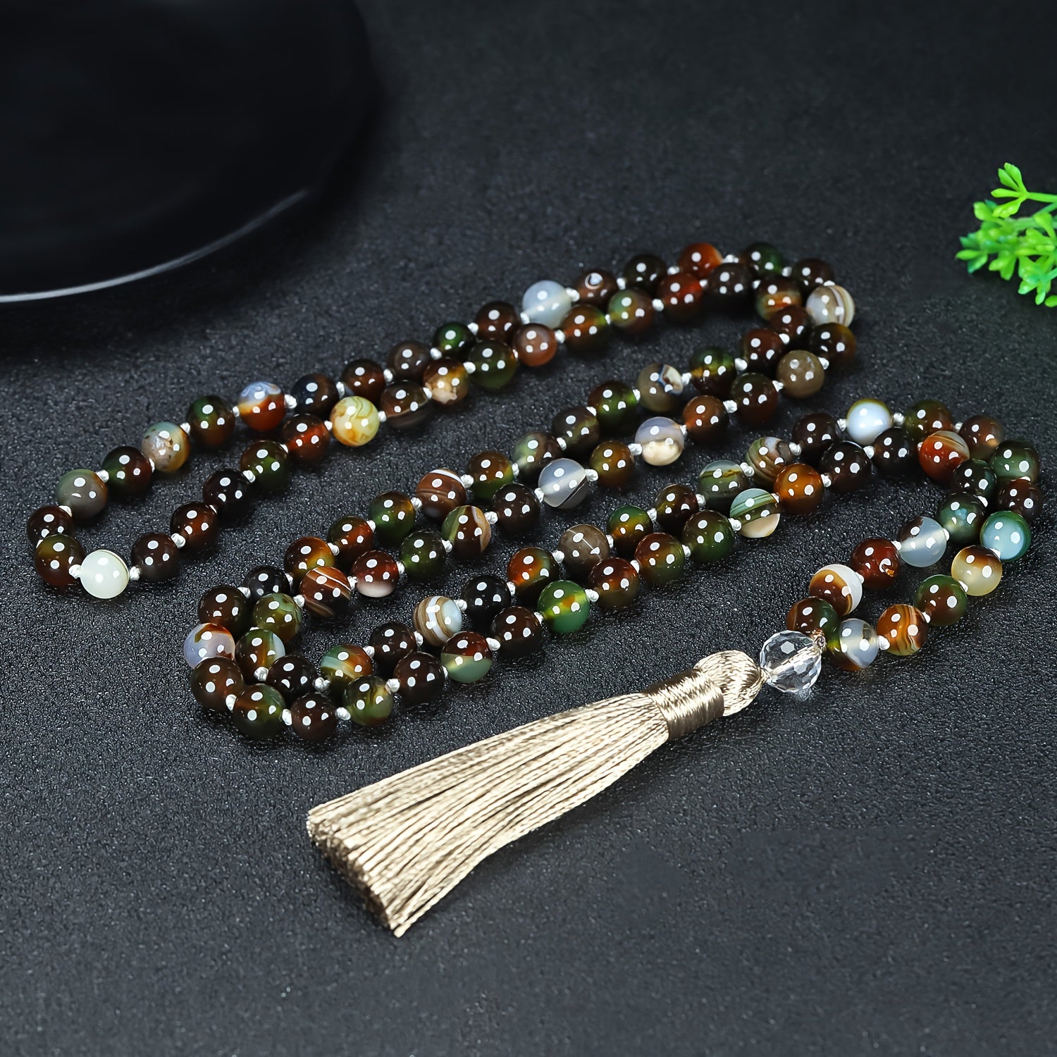 Natural Agate Prayer Mala Necklace - 108 Beads for Spiritual Healing & Daily Wear